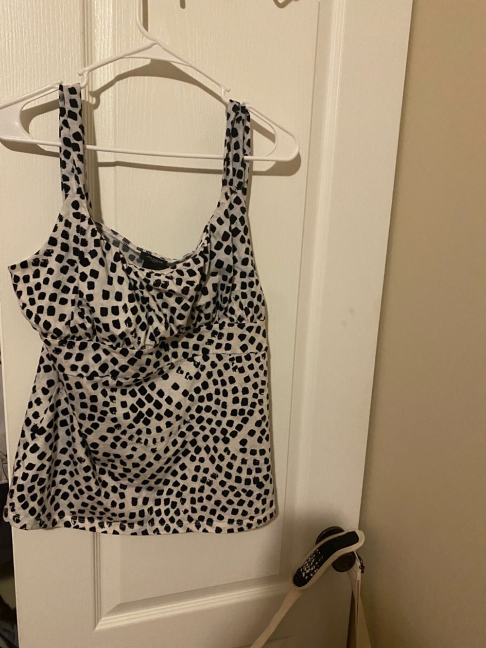 Ann Taylor Black and White Printed Cowl Neck Tank